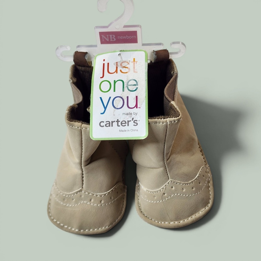 Just One You Carter's Baby Shoes NB Tan Wingtip Chelsea Booties Newborn